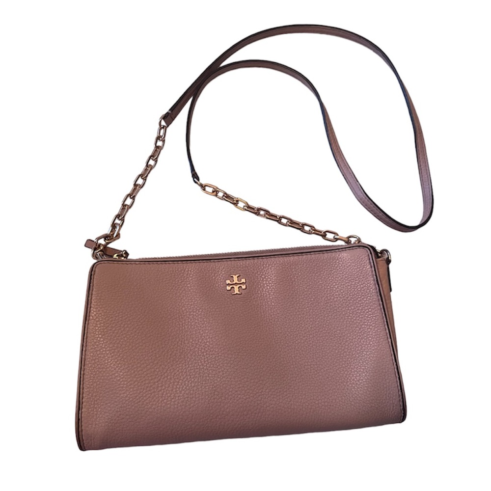 Tory Burch Kira Pebbled Leather Gold Chain Strap Crossbody Wallet